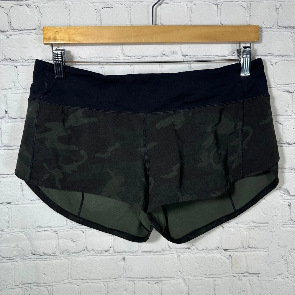 Lululemon‎ Speed Up Short 2.5 Heritage 365 Camo Deep Coal Multi Womens Size 8